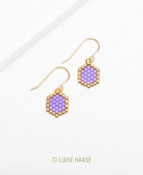 Mini-Waben Ohrringe lila | Gold