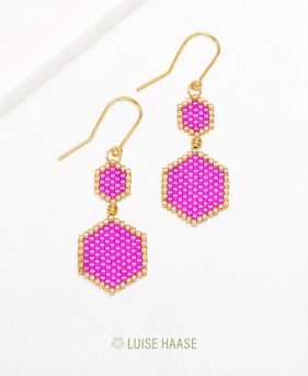 Waben Ohrringe Duo - hotpink | Gold