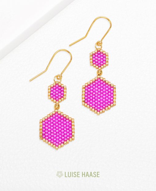 Waben Ohrringe Duo - hotpink | Gold