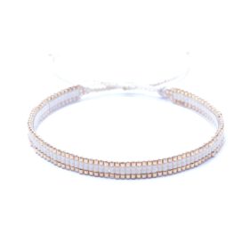 Perlenwebarmband – weiß, gold