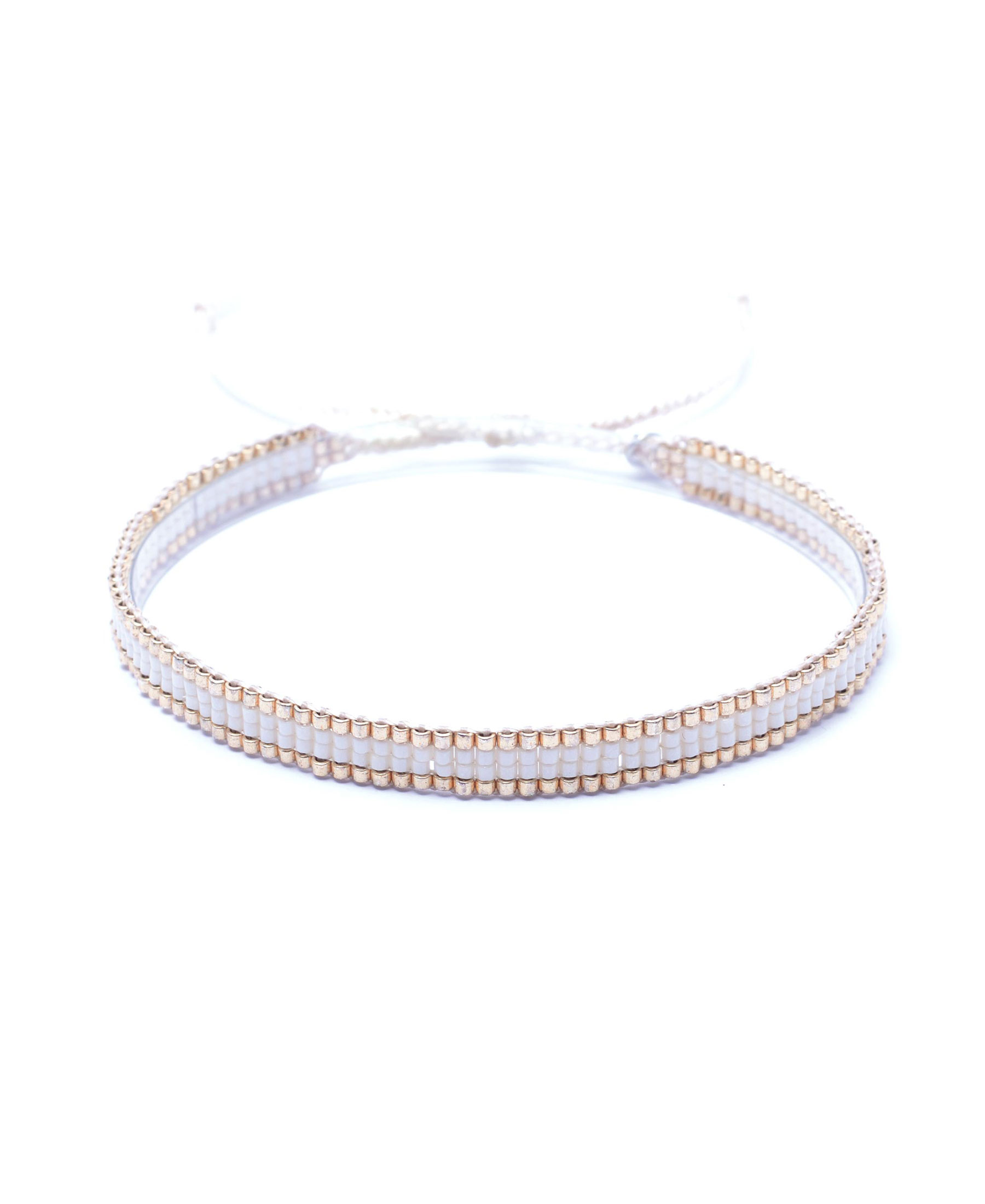 Perlenwebarmband – weiß, gold
